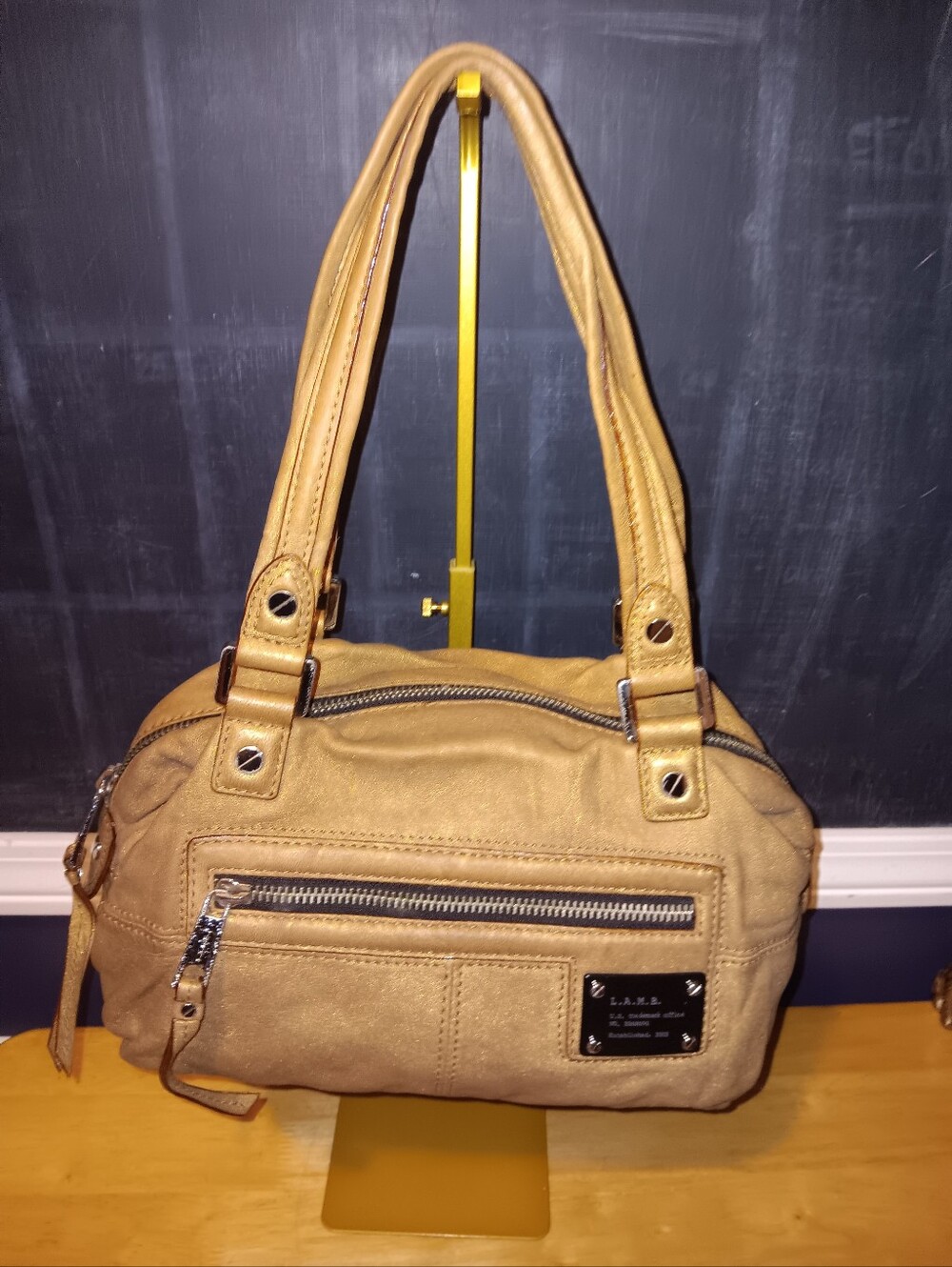 L.A.M.B. Rare Vintage Sparkle Gold Leather Shoulder Bag